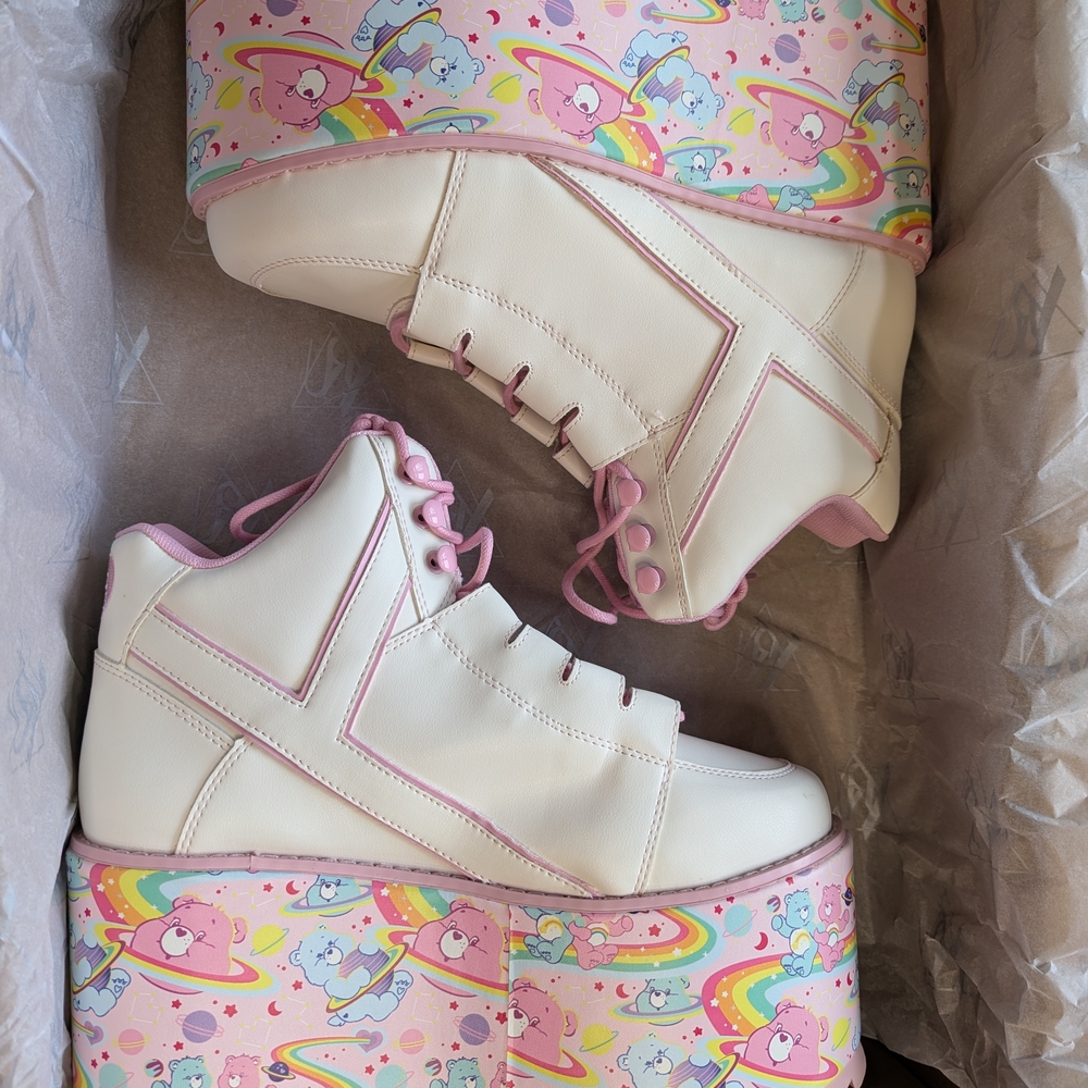 YRU Pink/White Platform High Tops, Qozmo Care Bears Size 10 NWT